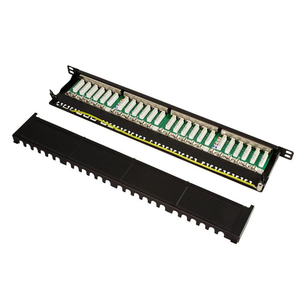LogiLink Cat.6A Patchpanel 24 Ports – Geschirmt, 19" Einbau, 0,5 HE, Schwarz