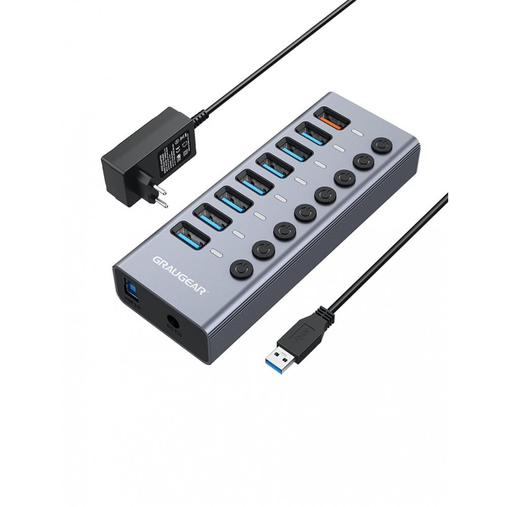 GRAUGEAR 8 Port USB 3.0 HUB, 7 Port USB Hub mit 1 USB Schnellladeanschluss