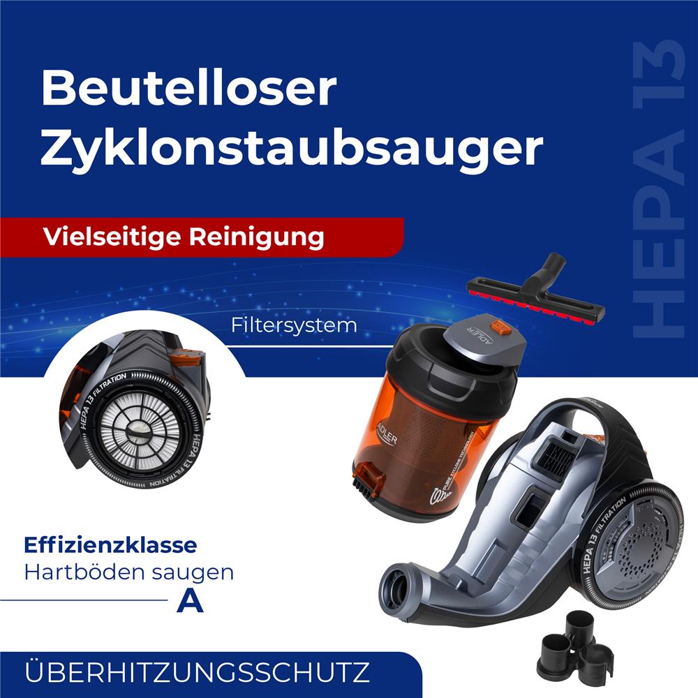 Adler AD 7065 Beutelloser Staubsauger Zylinderstaubsauger Bodenstaubsauger schwarz