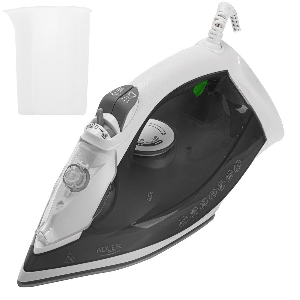 Adler AD 5051 Dampfbügeleisen 2600W, Keramiksohle, Dampfstoß, Vertikaldampf, Anti-Kalk, Anti-Tropf, Selbstreinigung, Bügeleisen für Kleidung, Hemden und Haushalt Grau Weiß