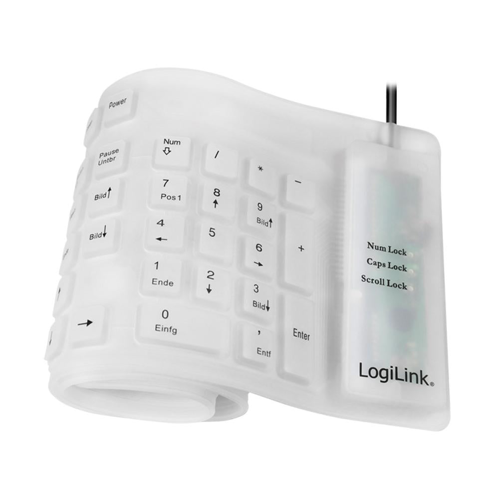 LogiLink Tastatur Flexibel Wasserfest USB + PS/2, weiß