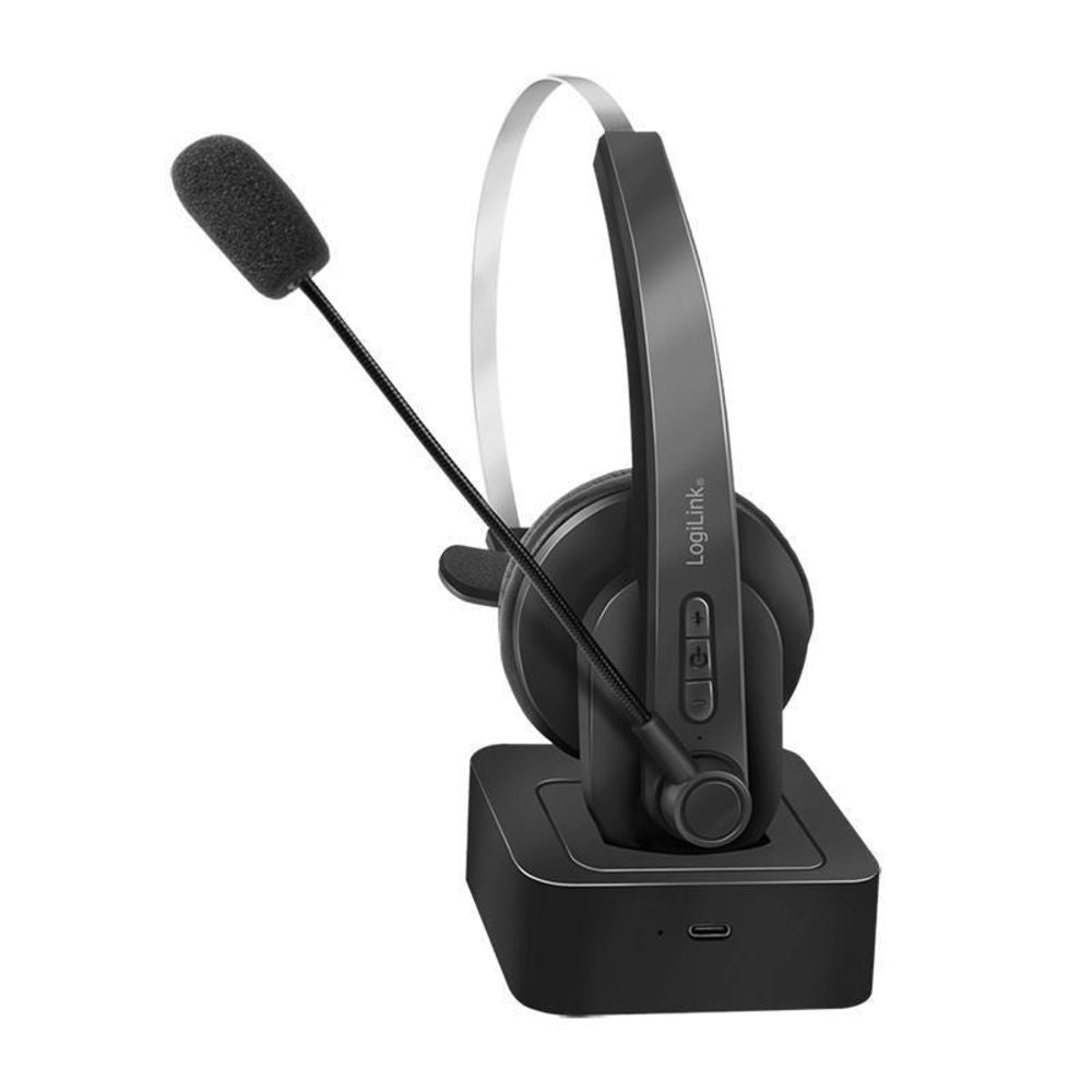 LogiLink Bluetooth Mono Headset mit Mikrofon und Ladestation, Schwarz