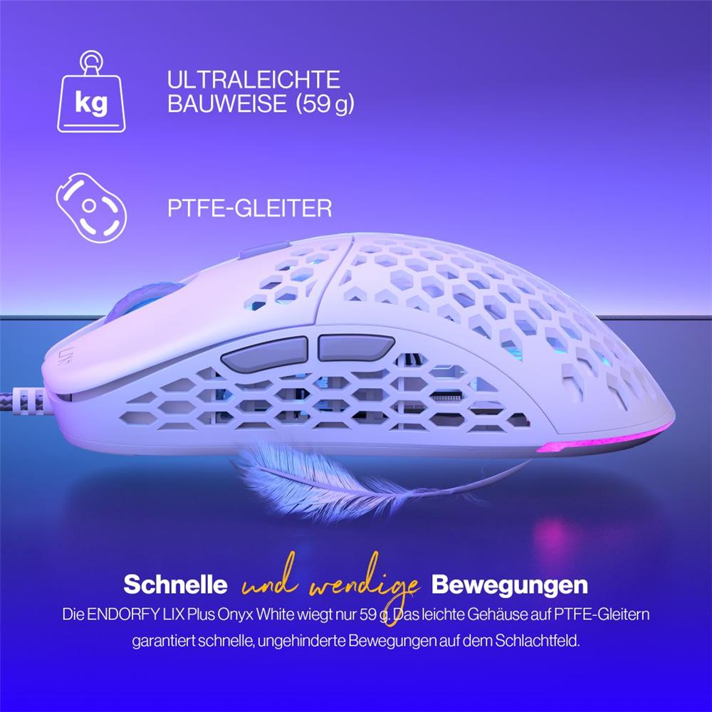 ENDORFY LIX Plus, Ultraleichte Gaming-Maus (59 g), 19000 DPI, Weiß | EY6A003