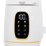 Adler AD 1305 Glas-Wasserkocher 1,7 L mit Temperaturwahl 40–100°C, LED-Display, Warmhaltefunktion 2 Std., 2200 W, Touch-Bedienung weiß gold