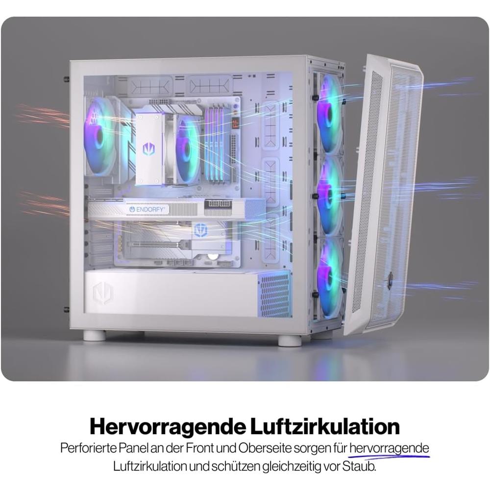 ENDORFY Arx 700 White ARGB, PC-Gehäuse, weiß, mit 4x140-mm-Lüfter, Seitenwand aus gehärtetem Glas