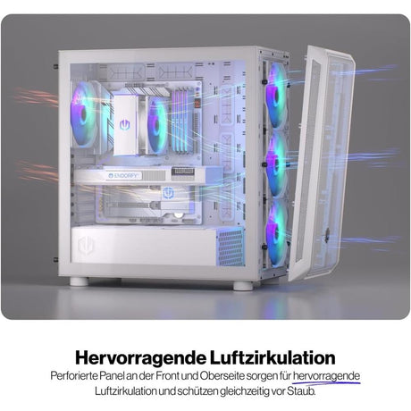 ENDORFY Arx 700 White ARGB, PC-Gehäuse, weiß, mit 4x140-mm-Lüfter, Seitenwand aus gehärtetem Glas