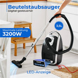 Adler AD 7069 Staubsauger mit Beutel, 3200W Max-Leistung, 5 Saugmodi, EPA 12 Filter
