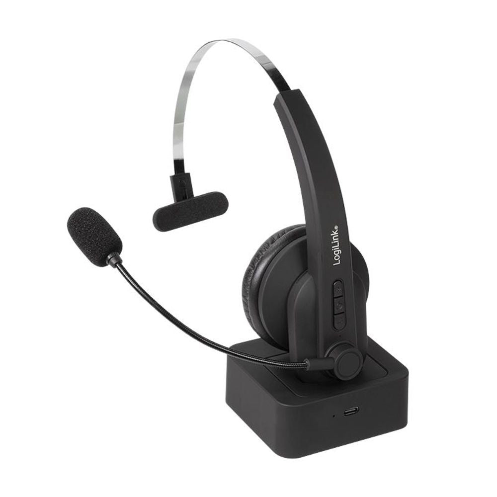 LogiLink Bluetooth Mono Headset mit Mikrofon und Ladestation, Schwarz