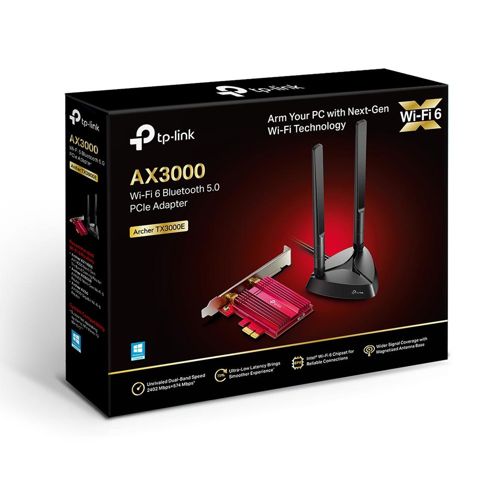 TP-Link Archer TX3000E PCIe Adapter AX3000 Wi-Fi 6 Bluetooth 5.0 WLAN Dual Band 2,4 GHz 5 GHz