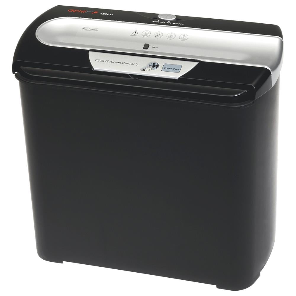 GENIE A4 Aktenvernichter 255 CD 7 Blatt Streifenschnitt CD Vernichtung Shredder silber schwarz