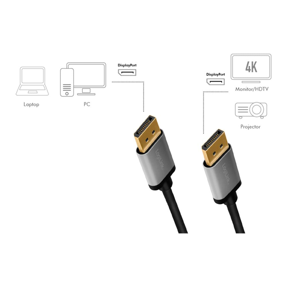 LogiLink DisplayPort-Kabel, DP/M zu DP/M, 4K/60 Hz, Alu, schwarz/grau, 5 m