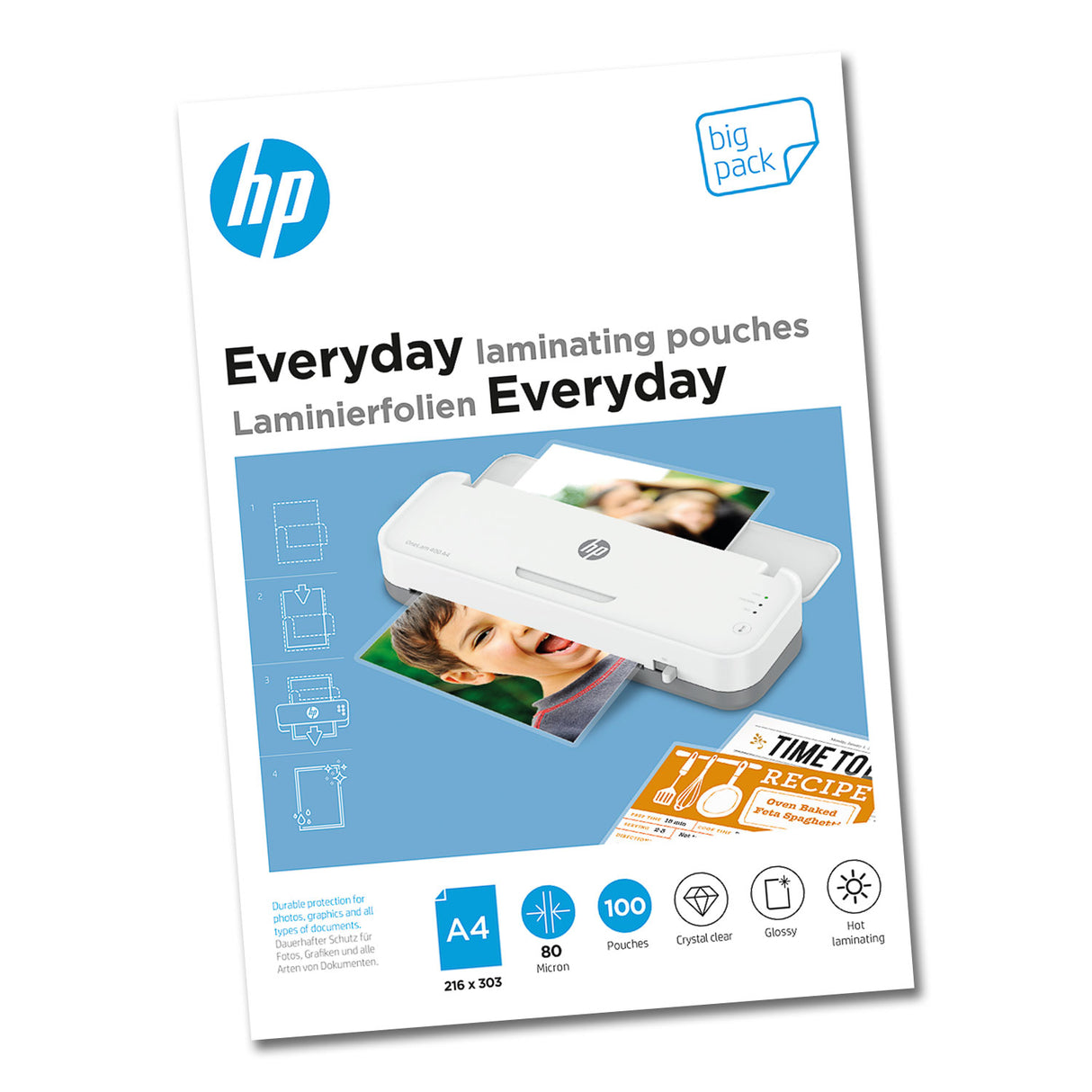 HP Everyday Laminierfolien DIN A4, 80 Micron, Big Pack, 100 Stück