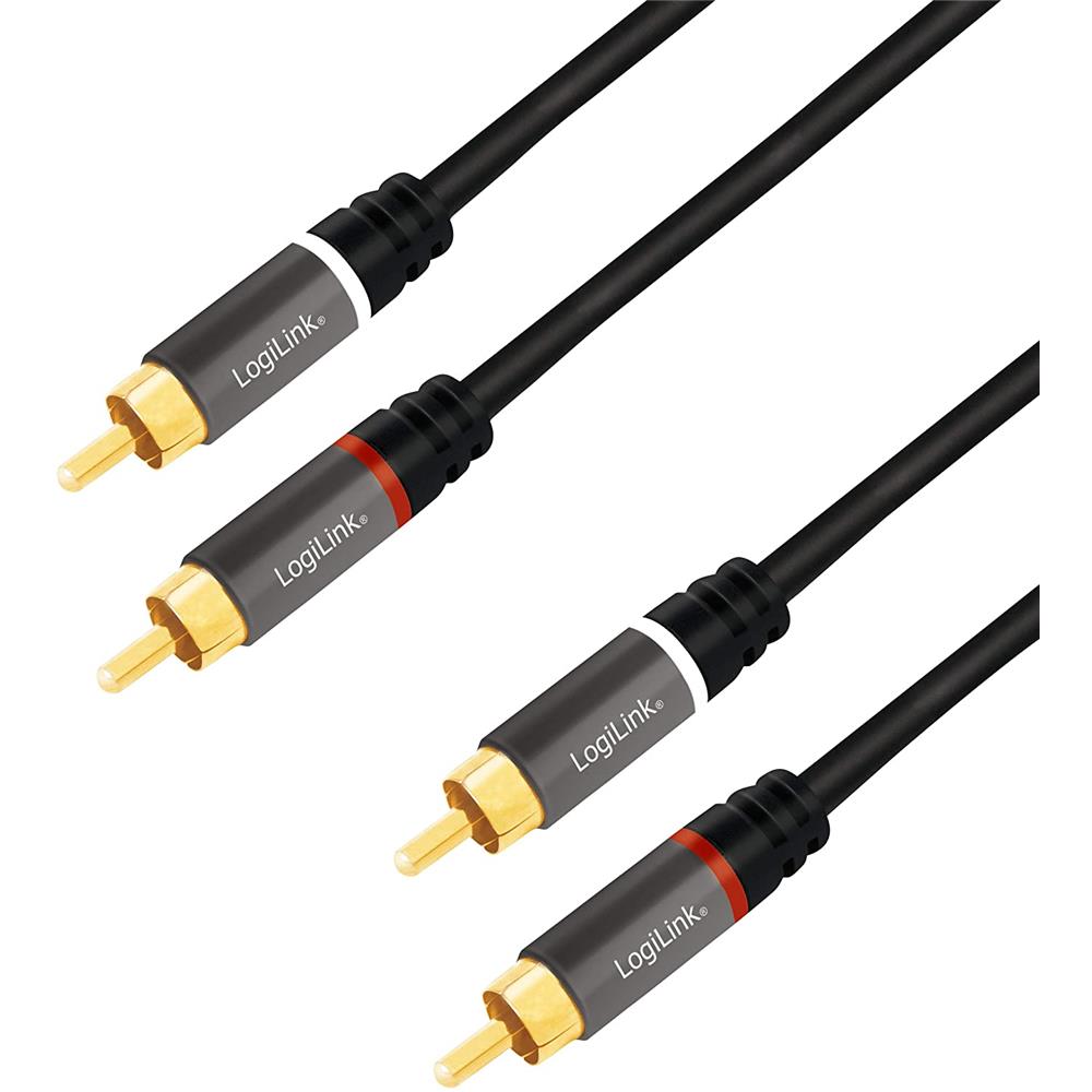 LogiLink Audio-Kabel 2x Cinch/male zu 2x Cinch/Stecker vergoldete Kontakte schwarz 5 m