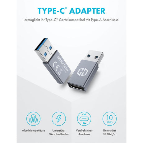 GRAUGEAR USB Type C auf Type A Adapter USB 3.2 Gen2 10 Gbit s