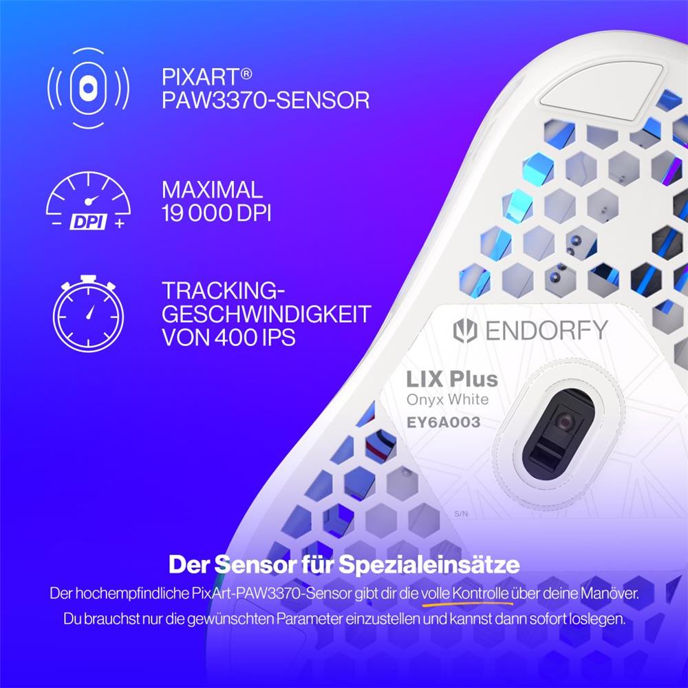 ENDORFY LIX Plus, Ultraleichte Gaming-Maus (59 g), 19000 DPI, Weiß | EY6A003
