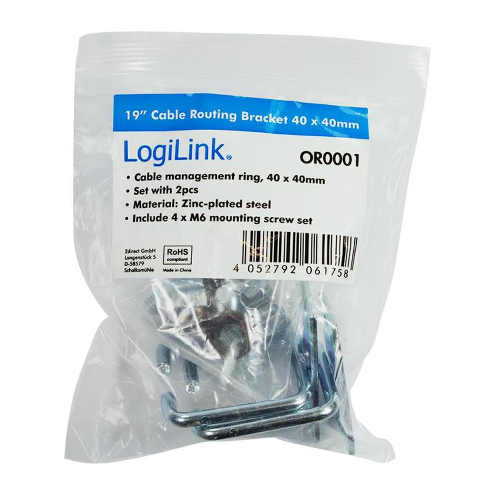 LogiLink Kabelführungsbügel 40 x 40 mm für 19" Schränke 2 Stück