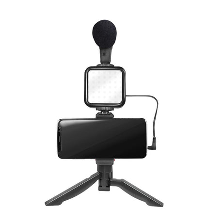 LogiLink Vlogger Kit für Smartphones mit LED Licht Mikrofon Stativ