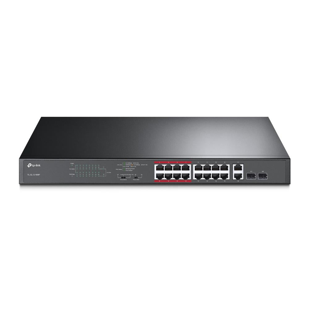 TP-Link TL-SL1218MP V1 - 16-Port-10/100Mbit/s-+2-Port-Gigabit-Unmanaged PoE-Switch