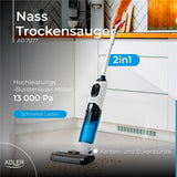 Adler AD 7077 Nass-Trockensauger 2-in-1 kabellos, Akku Hartbodenreiniger mit Saug- und Wischfunktion, HEPA 13, Selbstreinigung, LED Display, 27 Min Laufzeit, Weiß-Schwarz