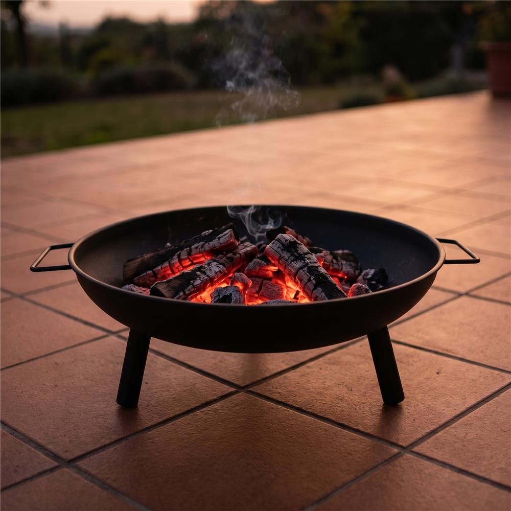 Adler AD 6819 Feuerschale Garten 58 cm, Stahl Feuerstelle Outdoor für Holz & Briketts, runde Gartenschale mit Griffen, 3 Standbeinen, hitzebeständig bis 500 °C, Matt