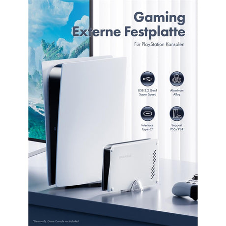 GRAUGEAR 4TB Externe Gaming-Festplatte, Aluminiumgehäuse, vorformatiert für PlayStation Konsole