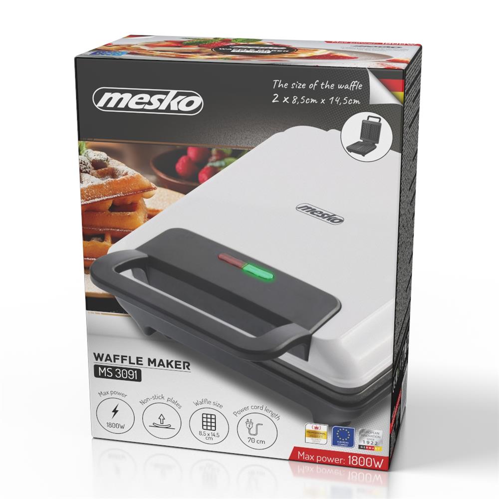 Mesko MS 3091 Waffeleisen – Weiß, 1800 W, Antihaftbeschichtung