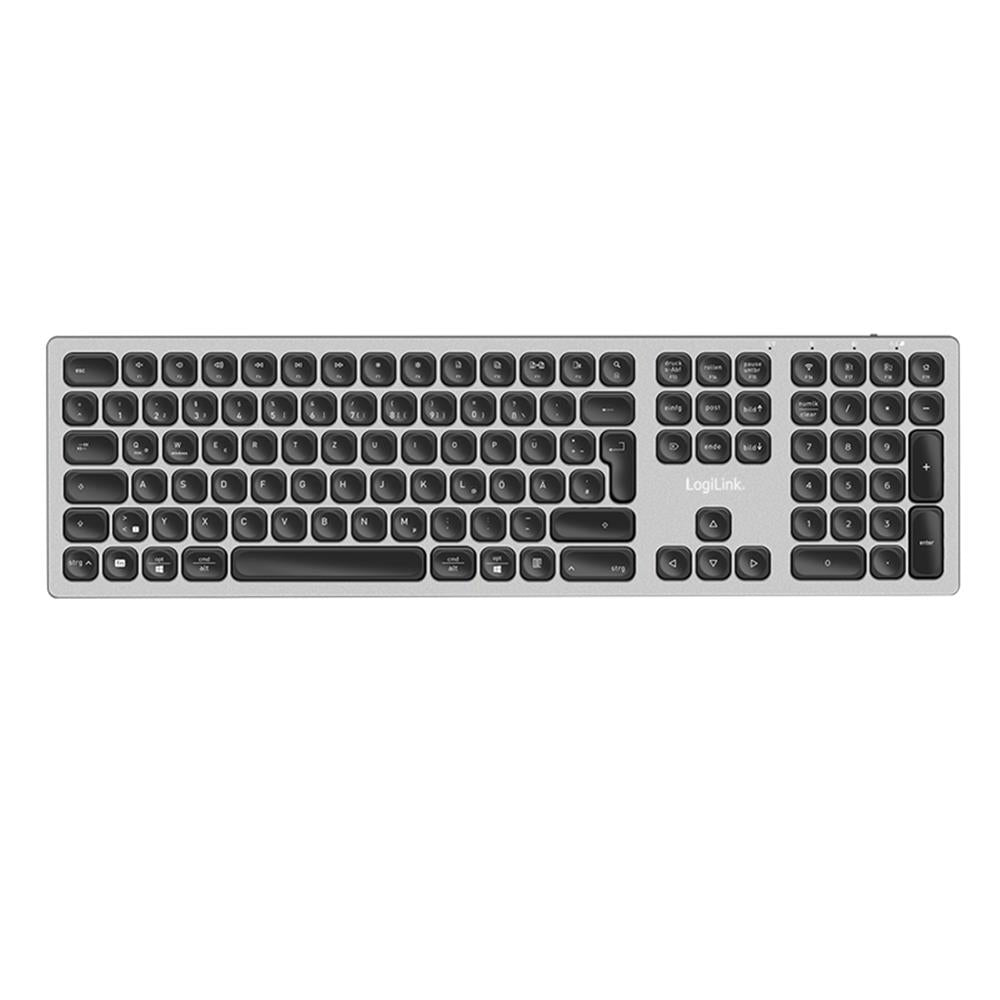LogiLink Kabellose Multi-Device-Tastatur Bluetooth 5.0, Aluminium, Spacegrau