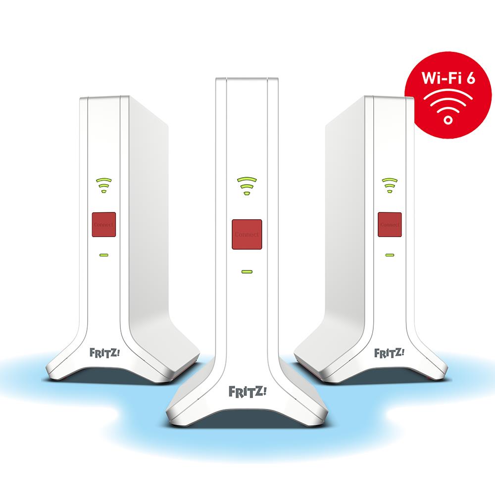 AVM FRITZ!Mesh Set 4200 3er-Set - Für bestes WLAN überall, Ideal für 5-7 Räume, Triband Wi-Fi 6