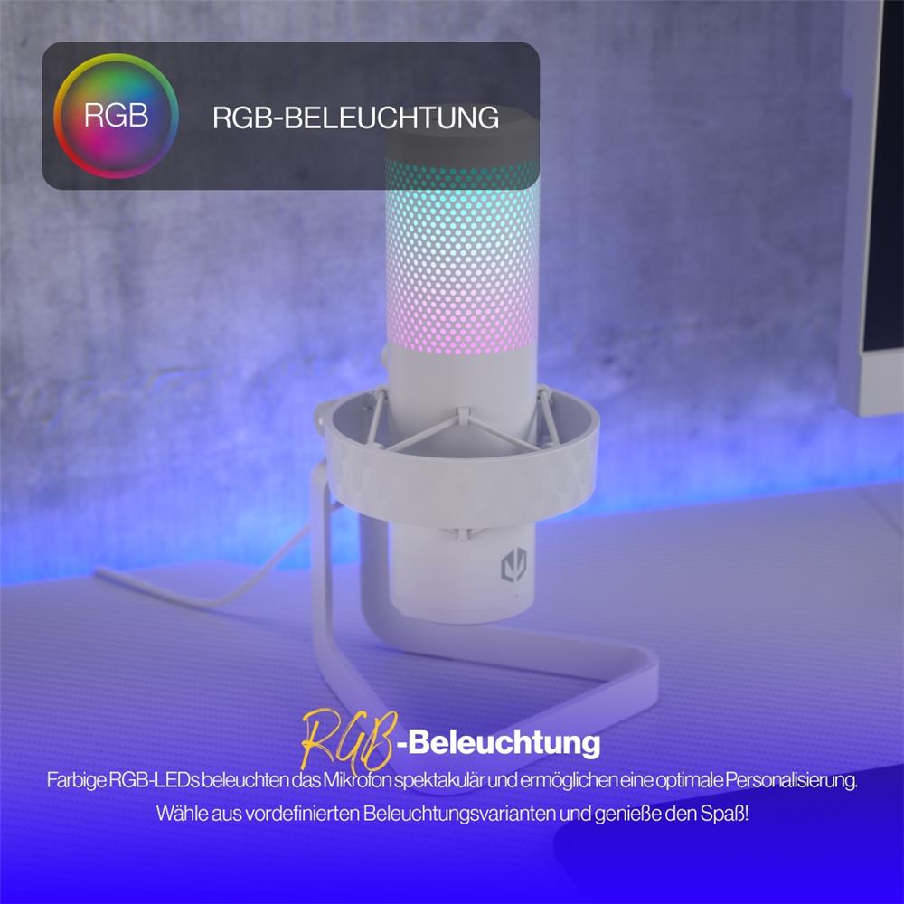 ENDORFY AXIS Streaming Onyx White, weißes Mikrofon, Kopfhöreranschluss, RGB