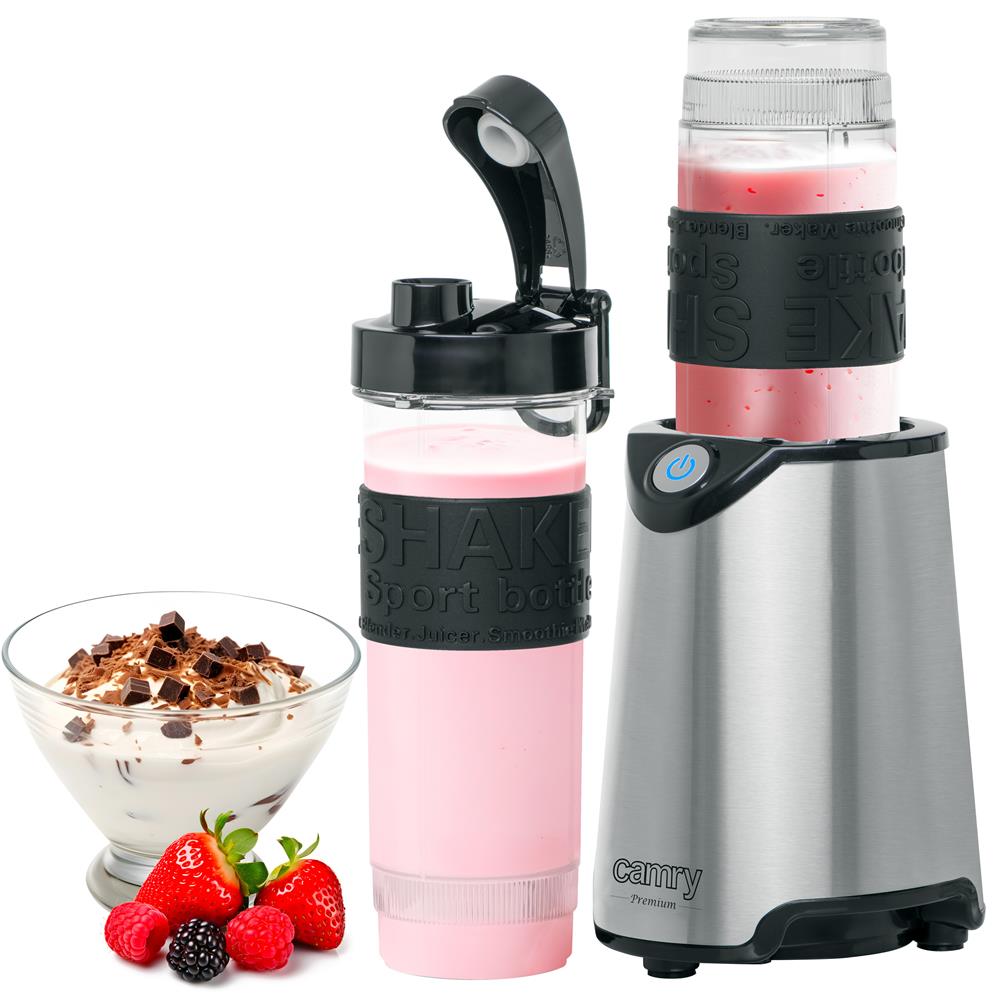 Camry CR 4069 Edelstahl-Standmixer für Smoothies, Cocktails, Crushed Eis, mit 2 Trinkflaschen