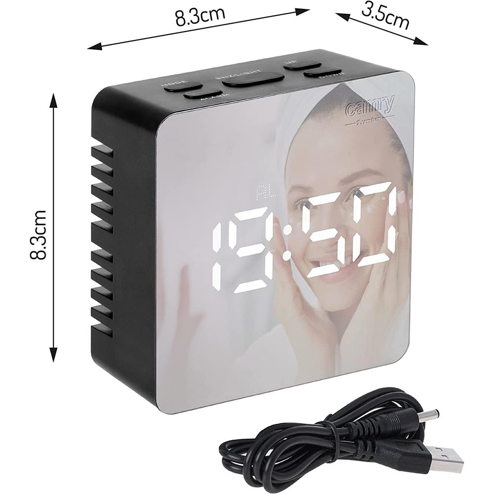 Camry Wecker CR 1150b digital schwarz LED Anzeige beleuchtet Datum Uhr Temperatur USB Batterie Thermometer