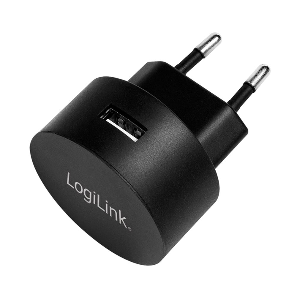 LogiLink USB-Schnellade-Steckdosenadapter 1x USB-A 10,5 W rund schwarz