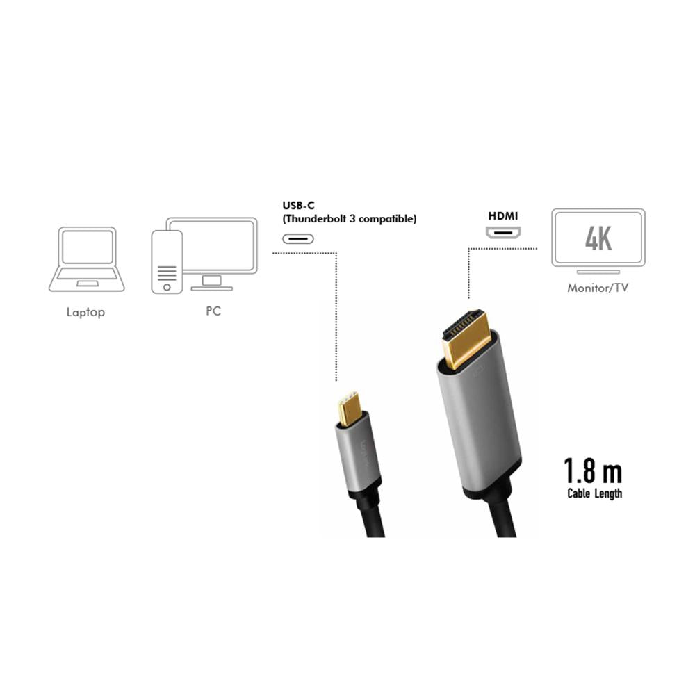 LogiLink USB 3.2 Gen1 Type-C-Kabel, C/M zu HDMI/M, 4K, Alu, schwarz/grau, 1,8 m