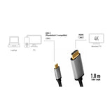 LogiLink USB 3.2 Gen1 Type-C-Kabel, C/M zu HDMI/M, 4K, Alu, schwarz/grau, 1,8 m