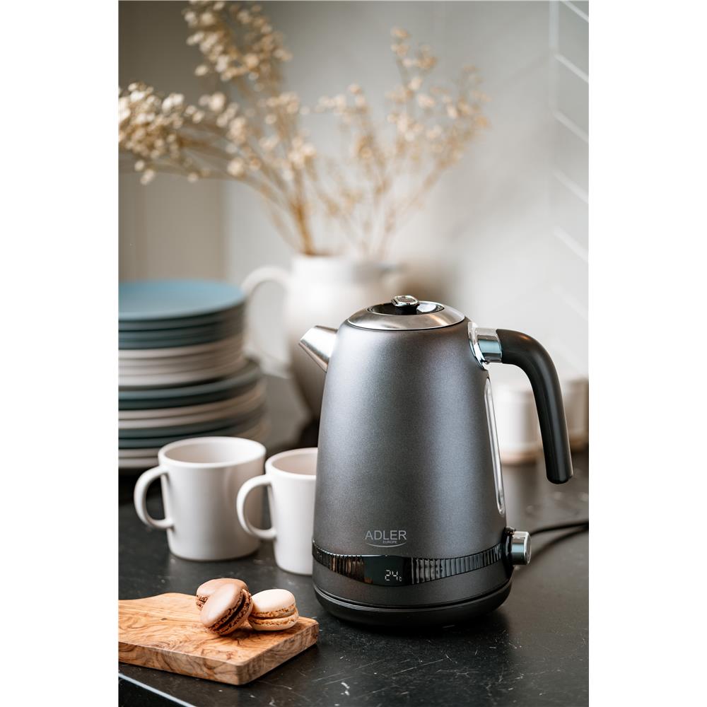 Adler AD 1295 Wasserkocher 1,7L mit LCD Display Temperaturregelung grau