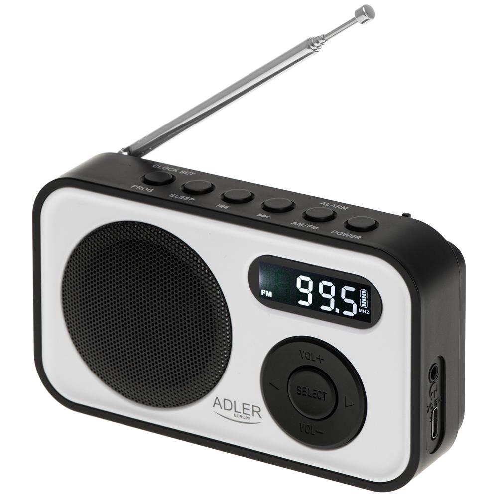 Adler AD 1906 PLL AM/FM Digitalradio modernes Radio USB C Batterie weiß schwarz