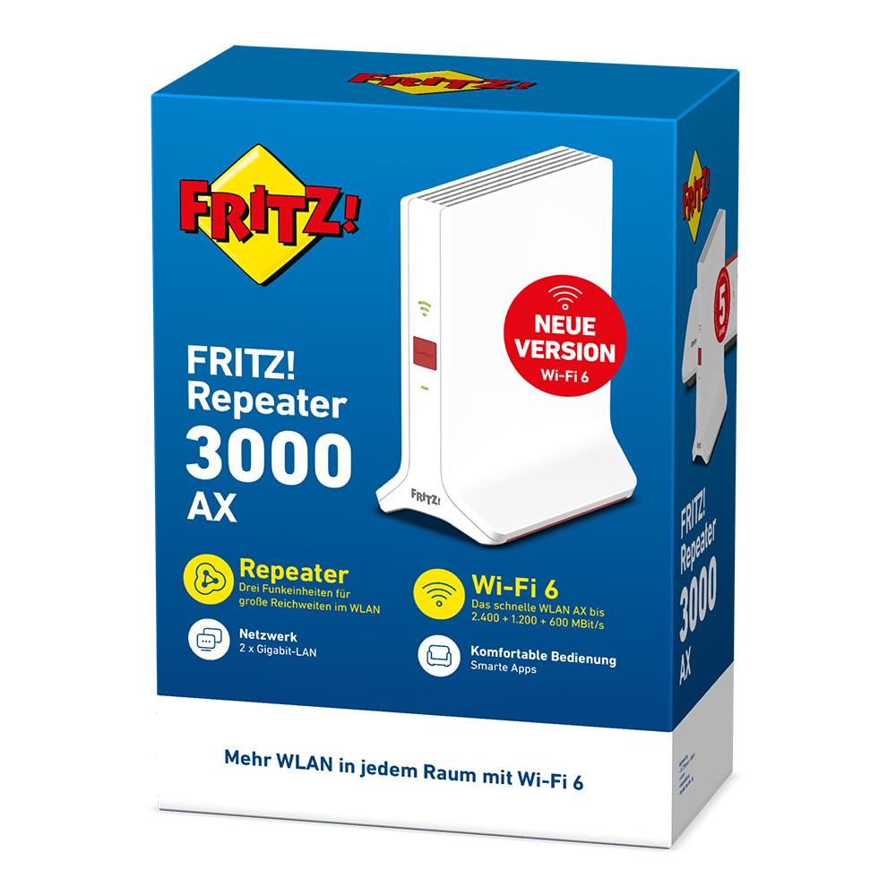 FRITZ!Repeater 3000 AX – Triband-WLAN-Repeater mit Wi-Fi 6 & Mesh-Unterstützung
