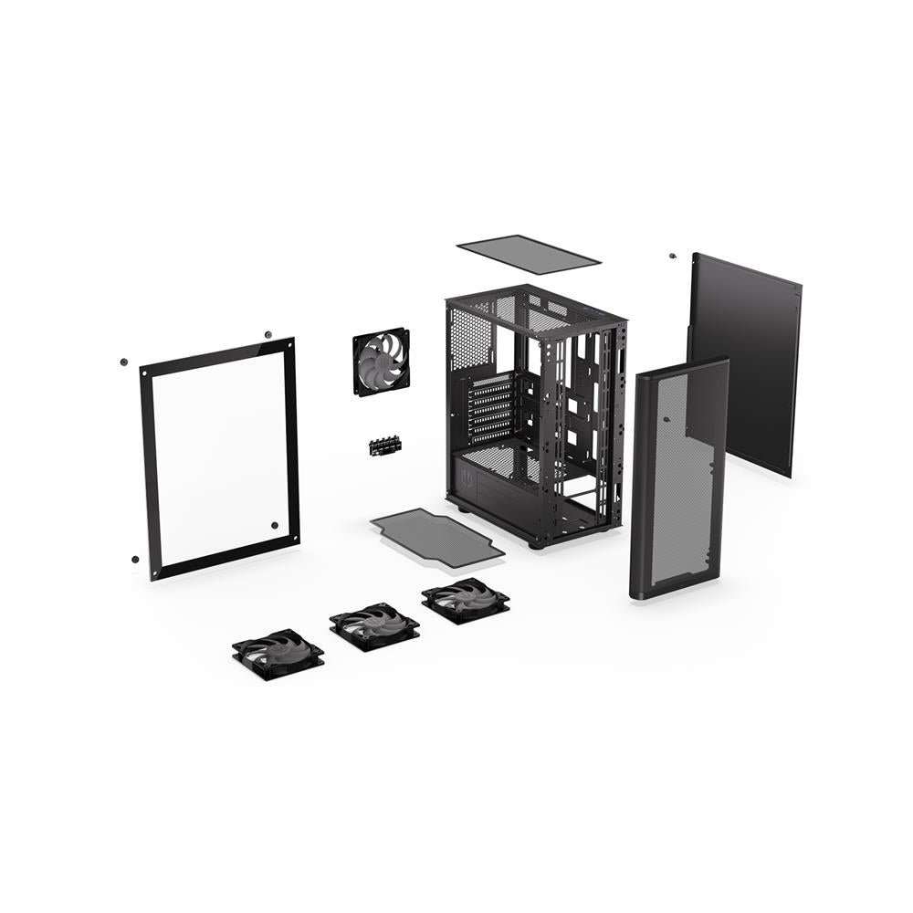 ENDORFY Case Ventum 200 ARGB, PC-Gehäuse, Schwarz, Glas-Seitenpanel, Beleuchtet, inklusive 4 Lüfter