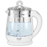 Adler AD 1299 Wasserkocher aus Glas, 1,5 Liter, 2200 Watt, mit Temperaturregler und LED Beleuchtung