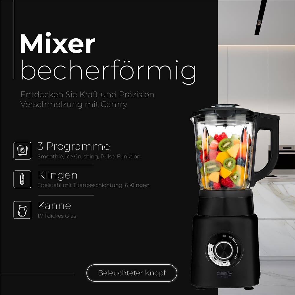 Camry CR 4089 Standmixer 1,7L Glasbehälter – 2000W Power & Titanium-Klingen
