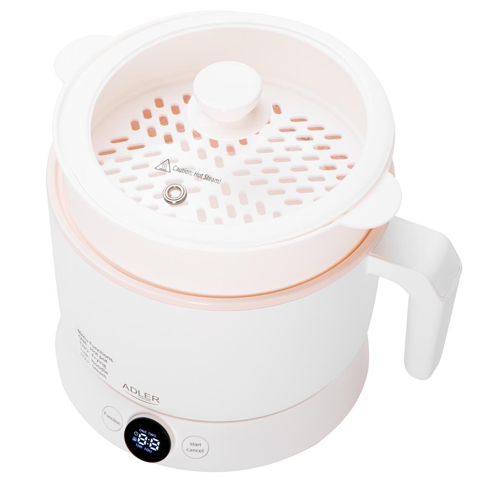 Adler AD 6422 Multikocher 1,0 L, 800 W, 4 Kochmodi, LED-Touch-Display, Warmhaltefunktion bis 12 Std., Dampfgaraufsatz, Glasdeckel, Antihaftbeschichtung