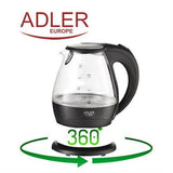 Adler AD 1224 Wasserkocher in Schwarz, 1,5 Liter, 2200 Watt, aus Glas mit LED Beleuchtung