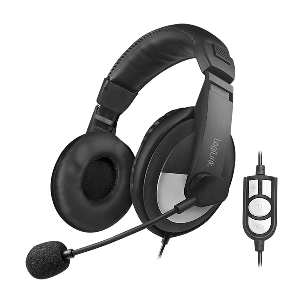 LogiLink Stereo-Headset, 1x USB-A-Stecker, Bügelmikrofon, Schwarz