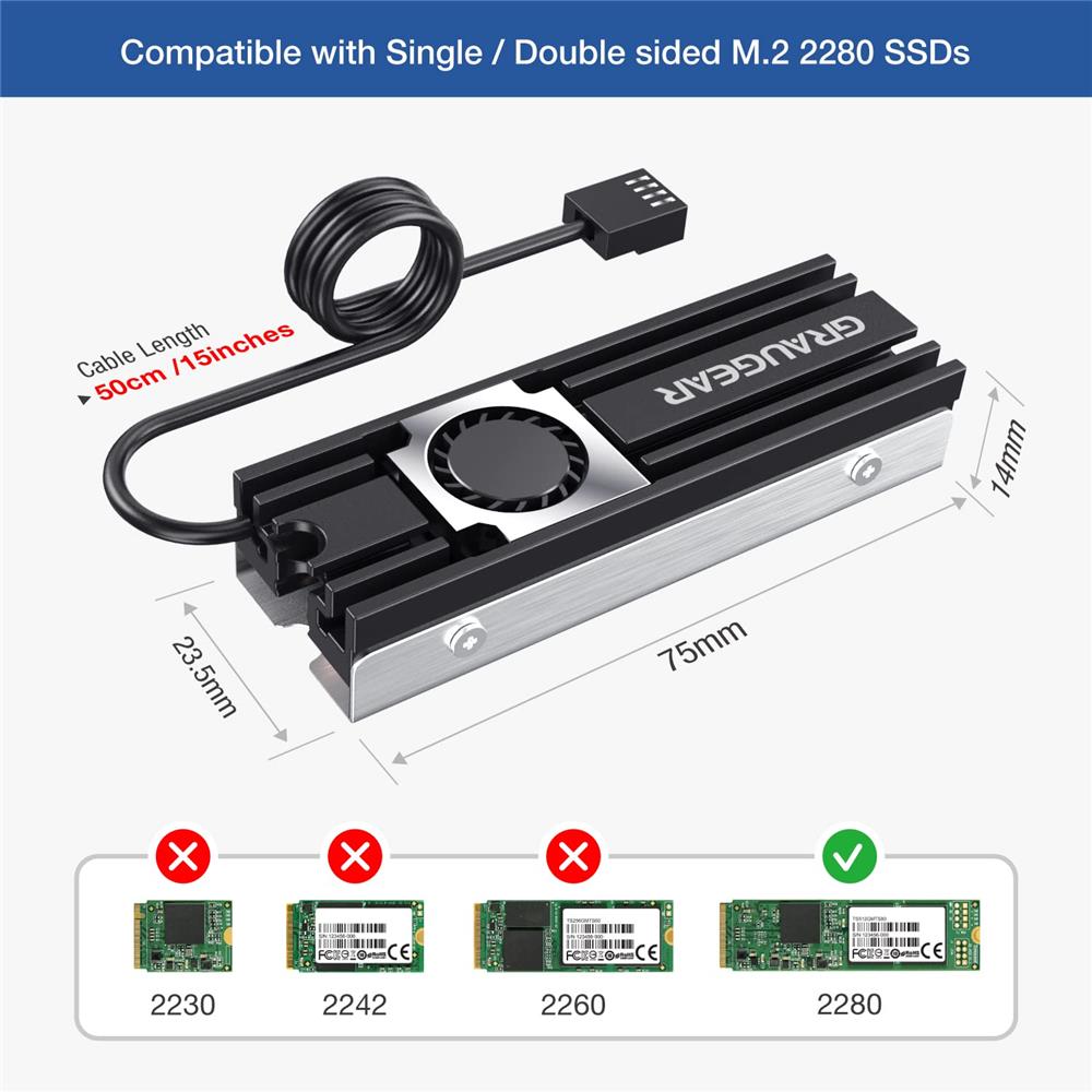 GRAUGEAR Heatpipe Kühler für M.2 2280 SSD