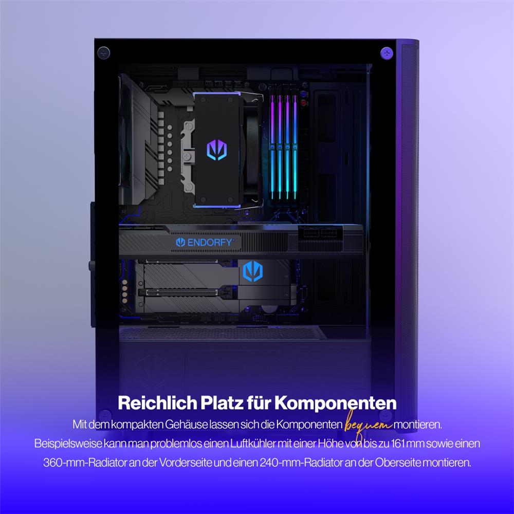 ENDORFY Ventum 200 Air, ATX PC-Gehäuse, inkl. 4x 120mm PWM-Lüfter, Frontblende aus Mesh, Seitenteil aus gehärtetem Glas | EY2A002
