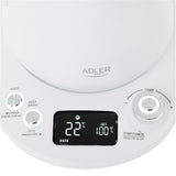 Adler AD 1349 Schwanenhals-Wasserkocher 1 L, elektrischer Schwanenhalskessel mit LED-Display, Temperaturregelung 40-100 °C, Warmhaltefunktion, 360° Basis, Weiß/Silber