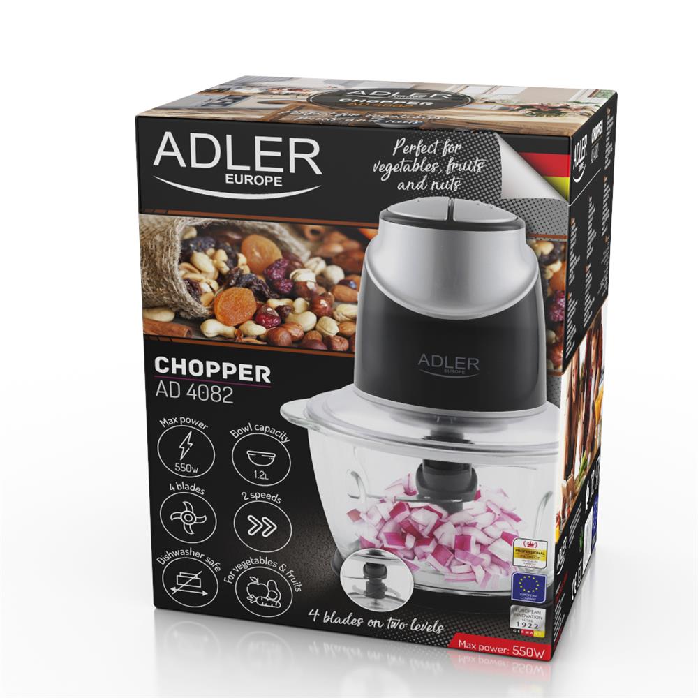 Adler AD 4082 Zerkleinerer mit einer Glasschüssel Mini-Mixer Zwiebelschneider Gemüsehäcksler