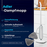 Adler AD 7057 Dampfreiniger Dampfmopp mit Reinigungspads 1300 W schnelle Aufheizzeit weiß grau