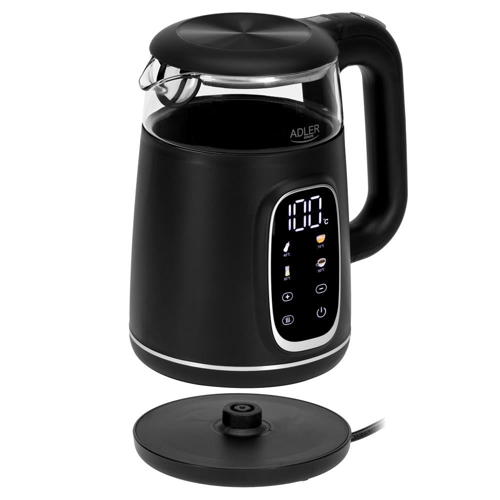 Adler AD 1305 Glas-Wasserkocher mit Temperaturregelung, LED-Anzeige, 1,7 L, 2200 W