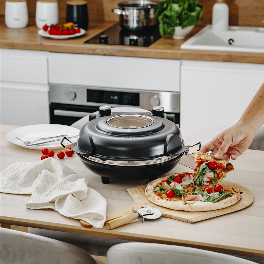 Adler AD 6314 Elektrischer Pizzaofen mit Sichtfenster Pizza Ofen schwarz